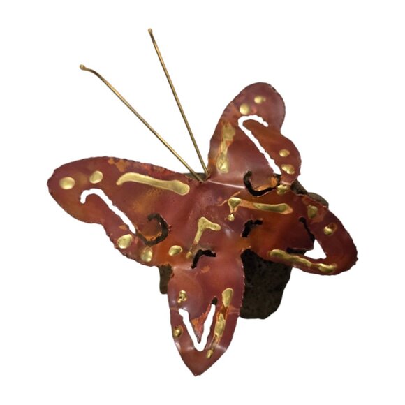 Metal Butterfly Sculpture Lava Rock Home Decor Art Vintage Mid Century Figurine - Picture 5 of 16